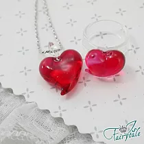 【伊飾童話】紅璃情深*心型玻璃項鍊/戒指組