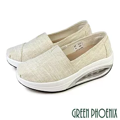 【GREEN PHOENIX】女 休閒鞋 健走鞋 懶人鞋 厚底 氣墊 彈力減壓 EU39 米色
