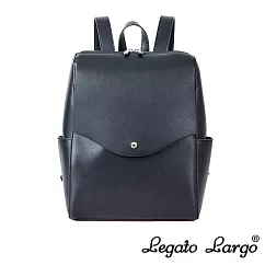 Legato Largo 新版 驚異的輕量化 小法式簡約線條 皮革後背包─ 黑色