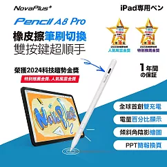 【NovaPlus】最新旗艦A8 Pro iPad繪圖手寫筆：首創簡報上下鍵、側邊實體橡皮擦、全球唯一雙充電 星曜黑
