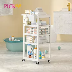【PICKup】可移式四層抽屜嬰兒床邊/隙縫萬用收納推車(3抽)─DIY─ 全透抽屜款(粉白)