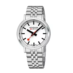 Mondaine 瑞士國鐵stop2go 男士腕錶 ─ 白x黑 不鏽鋼鏈帶 / 4101BSJ─2SE / 41mm
