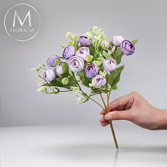 【Floral M】法式花園紫色圓葉小玫瑰花束仿真花花材 (1入組)