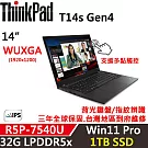 ★硬碟升級★【Lenovo】聯想 ThinkPad T14s Gen4 14吋 觸控商務筆電 三年保固 R5P 7540U/32G/1TB/W11P