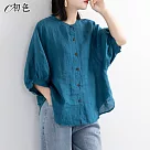 【初色】棉麻燈籠袖上衣─共6色─98787(M─2XL可選) M 藍色