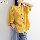 【初色】棉麻燈籠袖上衣─共6色─98787(M─2XL可選) M 黃色