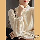 【初色】浪漫蕾絲提花半高領上衣─杏色─91508(M─XL可選) L 杏色