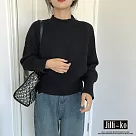 【Jilli~ko】韓版新款寬鬆螺紋袖小高領套頭針織毛衣 J9618 FREE 黑色