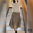 【初色】連肩袖短袖套頭針織圓領上衣+飄逸中長裙半身裙套裝─棕色─68139(F可選) F 棕色