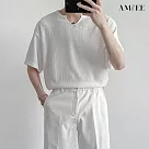 【AMIEE】慵懶風華夫格純色短袖長袖T恤(男裝/KDTY─T107S短袖/KDTY─T107M長袖) L 白色短袖