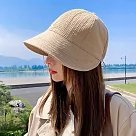 【EZlife】簡約時尚風束口遮陽防曬帽 華夫格款─卡其色