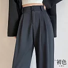 【初色】高腰雙扣修身直筒西裝長褲─共4色─67020(M─2XL可選) M 深灰