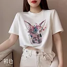 【初色】可愛兔子印花圓領休閒T恤上衣─白色─67454(M─2XL可選) M 白色