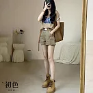 【初色】字母印花圓領短袖T恤上衣+休閒短褲兩件式套裝─卡其色─68617(M─2XL可選) M 卡其色
