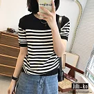 【Jilli~ko】日系經典NAVY風條紋寬鬆冰絲針織衫 08 FREE 深藍色