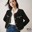【初色】復古經典圓領小香風邊麻花長袖外套─黑色─30575(M─XL可選) XL 黑色