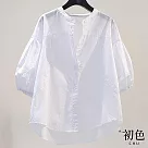 【初色】清涼感簡約立領燈籠袖七分袖輕薄涼爽襯衫上衣─共3色─30592(M─2XL可選) M 白色