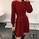 【Jilli~ko】韓版麻花針織拼接連衣裙女收腰顯瘦裙 J11193 FREE 紅色