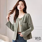 【初色】小香風圓領單排扣短版長袖外套─淺綠色─31467(M─2XL可選) XL 淺綠色