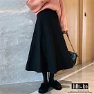 【Jilli~ko】毛呢半身裙秋冬中長款高腰顯瘦寬A字傘裙 J11232 FREE 黑色