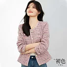 【初色】小香風單排扣圓領毛呢短款長袖外套─粉色─31431(M─2XL可選) 2XL 粉色