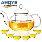 【AHOYE】耐熱玻璃泡茶杯壺組 1壺+6杯 (玻璃杯 玻璃壺 杯壺組 茶杯 茶壺)
