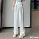 【MsMore】 中式盤扣闊腿褲西裝小個子高腰垂感直筒長褲# 120782 M 白色