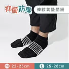 【Morino摩力諾】台製除臭襪─抑菌防臭條紋氣墊船襪─男女襪─足弓襪 ─L 黑色
