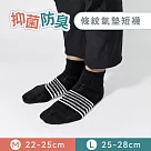 【Morino摩力諾】台製除臭襪─抑菌防臭條紋透氣1/2短襪─男女襪─足弓襪 ─L 黑色