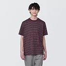 【MUJI 無印良品】男棉混天竺橫紋圓領短袖T恤 S 紫紅橫紋