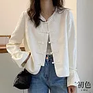 【初色】新中式古風盤扣微立領喇叭袖棒球外套休閒外套─共2色─33012(M─2XL可選) XL 白色