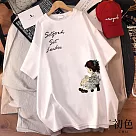 【初色】寬鬆休閒圖案印花圓領短袖T恤上衣女上衣─共3色─33584(M─2XL可選) M 白色