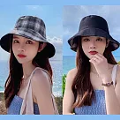 日本 BEAUTYJAPAN 抗UV雙面可戴棉質防曬帽漁夫帽0035 黑/格紋色