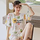 【EZlife】莫代爾薄款短袖帶胸墊居家套裝組 XXL 夏季休閒