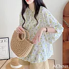 【ACheter】 襯衫圓立領通勤韓版淑女氣質碎花蝙蝠袖棉麻中袖中長上衣# 122233 M 白色