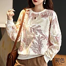 【初色】插畫風樹葉印花圓領T恤上衣─共2色─66096(M─2XL可選) XL 米白色