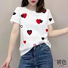 【初色】愛心印花T恤─白色─61808(M─2XL可選) M 白色