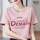 【初色】休閒圓領字母印花T恤上衣女上衣─共3色─66771(M─2XL可選) M 淺粉色
