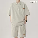 【AMIEE】寬鬆休閒冰絲POLO衫兩件套(男裝/KDAY─A112) L 米白