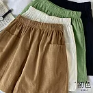 【初色】素色寬鬆顯瘦休閒大碼大口袋設計鬆緊高腰短褲─共4色─35688(M─4XL可選) 2XL 黑色
