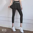 【初色】高腰提臀防走光彈力拼色假兩件九分褲瑜珈運動長褲─共5色─37484(M─2XL可選) L 黑色