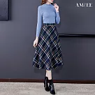 【AMIEE】復古毛呢格子半身裙寬鬆高腰A字裙(KDSQ─969) M 綠色
