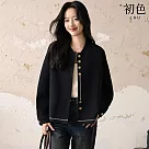 【初色】小香風短款圓領長袖金色排釦飾條棒球外套女外套─黑色─38491(M─2XL可選) XL 黑色