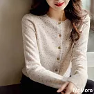 【MsMore】 時尚甜美減齡單排扣針織百搭休閒小香風長袖毛衣短版上衣# 123438 FREE 米白色
