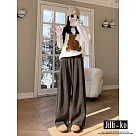【Jilli~ko】休閒針織闊腿褲女垂感直筒寬鬆慵懶風山本褲 J11976 FREE 咖色