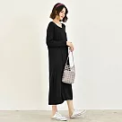 AnZa】圓領莫代爾長袖洋裝連身裙(4色) M 黑色