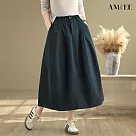 【AMIEE】日系純色寬鬆顯瘦鬆緊腰半身裙(KDSY─819) 2XL 藏青色