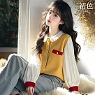 【初色】日系風撞色拼接燈籠袖娃娃領長袖襯衫上衣女上衣─黃色─10258(M─XL可選) M 黃色