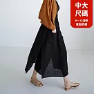 【慢。生活】假兩件棉麻寬鬆休閒闊腿褲裙 2328 FREE 黑色