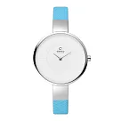 OBAKU 采麗時刻時尚腕錶─銀框x藍皮帶